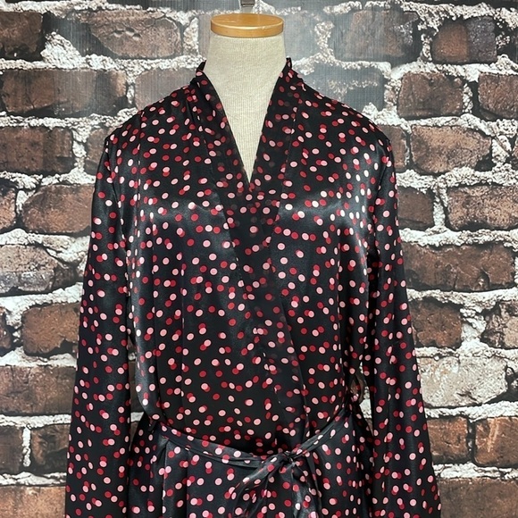 Delicates Robe & Chemise Set Women's L Large Black Red Pink Polka Dot Nightgown - Picture 10 of 17